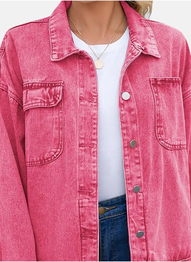 YUNIQEE Pink Collared Long Sleeve Denim Jacket