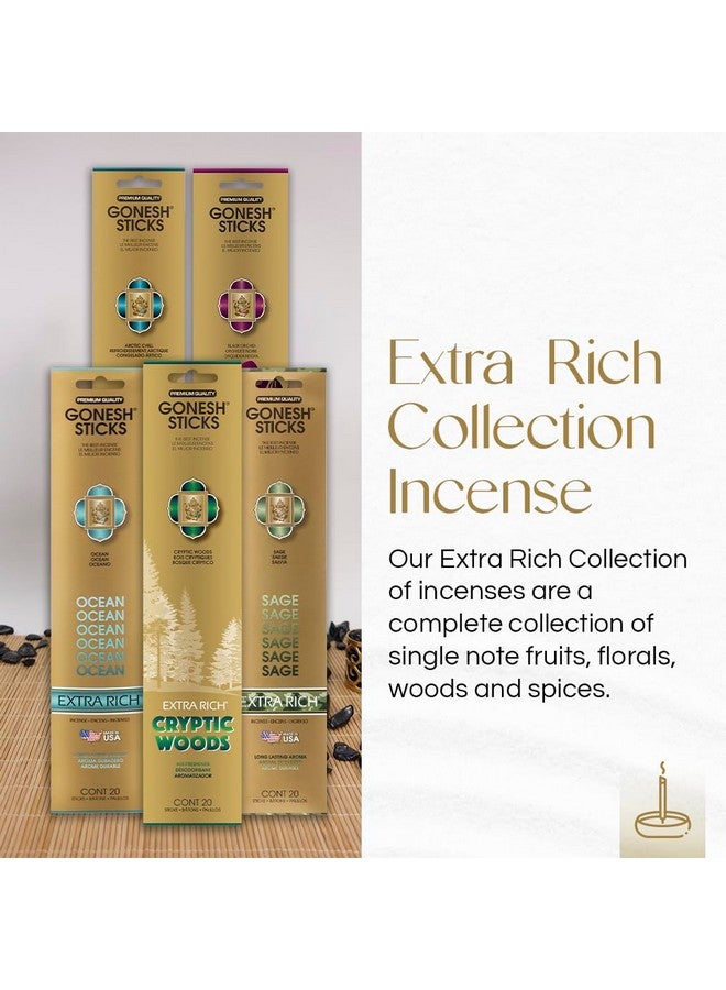 Gonesh - Extra Rich Scented Incense Sticks Variety Pack - Non-Toxic 10” Slow Burn Aromatic Sticks - Ocean, Cryptic Woods, Sage, Arctic Chill, Black Orchid - 5 Packs Of 20 Sticks - Image 4