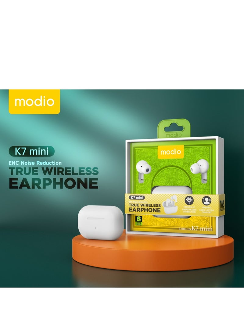 Modio K7 Mini Wireless Stereo Touch Sensor TWS Wireless Bluetooth Headset White With Case