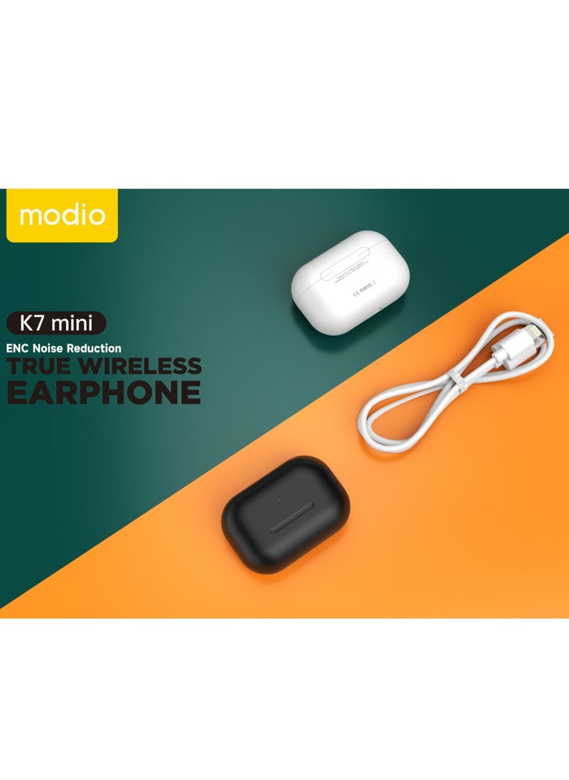 Modio K7 Mini Wireless Stereo Touch Sensor TWS Wireless Bluetooth Headset White With Case