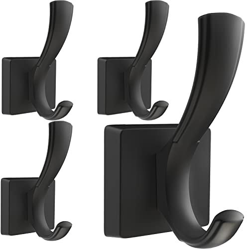 TOFIIGREM Black Hooks for Wall Towel Hooks, Heavy Duty Thick Aluminum Alloy Entryway Coat Hooks for Hanging Key Robe Hat Backpack, Wall Mount Towel Hooks Bath Kitchen Garage Hooks(4 Pack, Black) - Image 1