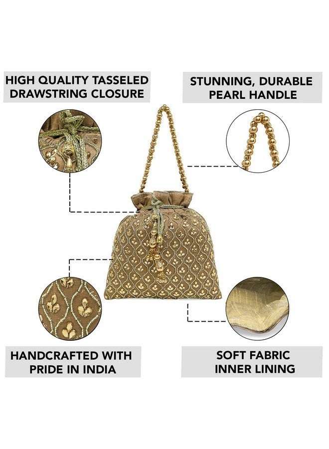 Peora Brown Potli Purses for Women Handmade Evening Handbag Stylish Bridal Fashion Wristlet Bag for Girls (P27BR) - Image 4