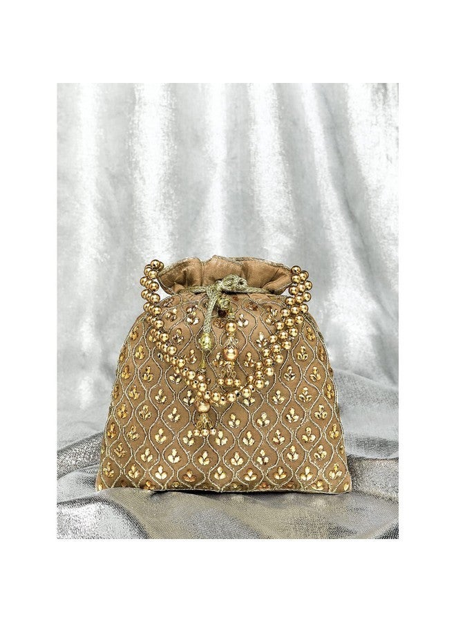 Peora Brown Potli Purses for Women Handmade Evening Handbag Stylish Bridal Fashion Wristlet Bag for Girls (P27BR) - Image 2