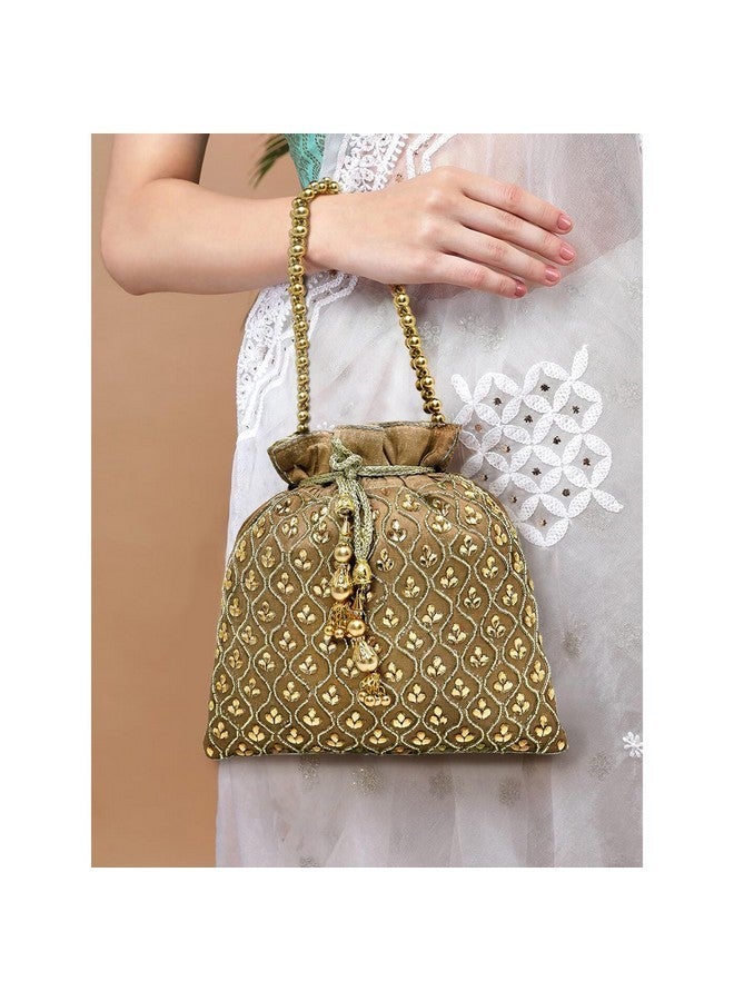 Peora Brown Potli Purses for Women Handmade Evening Handbag Stylish Bridal Fashion Wristlet Bag for Girls (P27BR) - Image 5