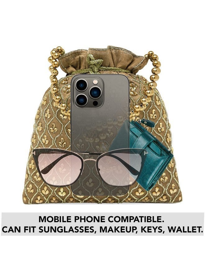 Peora Brown Potli Purses for Women Handmade Evening Handbag Stylish Bridal Fashion Wristlet Bag for Girls (P27BR) - Image 3