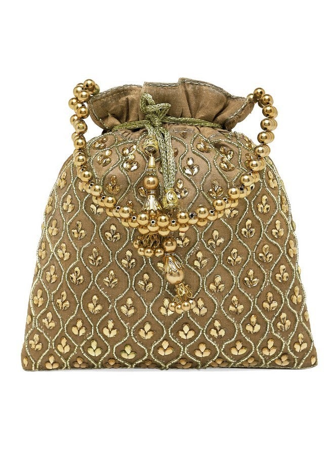 Peora Brown Potli Purses for Women Handmade Evening Handbag Stylish Bridal Fashion Wristlet Bag for Girls (P27BR) - Image 1