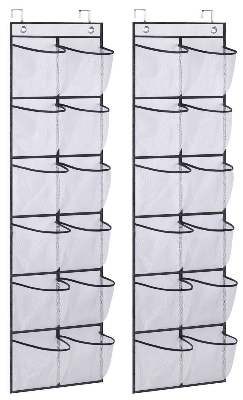 MISSLO Over The Door Shoe Organizer 12 Large Mesh Pockets Hanging Narrow Closet Door, White, 2 Pack - Image 1