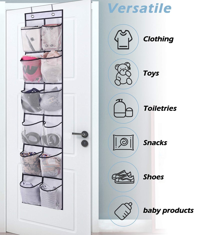 MISSLO Over The Door Shoe Organizer 12 Large Mesh Pockets Hanging Narrow Closet Door, White, 2 Pack - Image 5