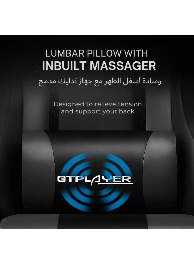 GTPLAYER #1USA Ergonomic Gaming Chair with USB Massage Cushion, Footrest & Armrests – PU Leather Computer Video Game Desk Chair with Adjustable Lumbar Support & Headrest for Gaming & Office (Black) Black - Image 2