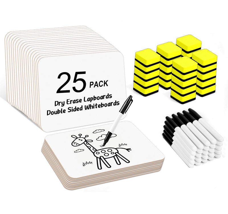 HERKKA Dry Erase Lapboards, 25 Pack Double Sided Dry Erase Lap Boards 9 x 12.5 Inch, 25 Markers, 25 Erasers, Small Dry Erase Boards for Students Classroom Teacher Supplies - Image 1
