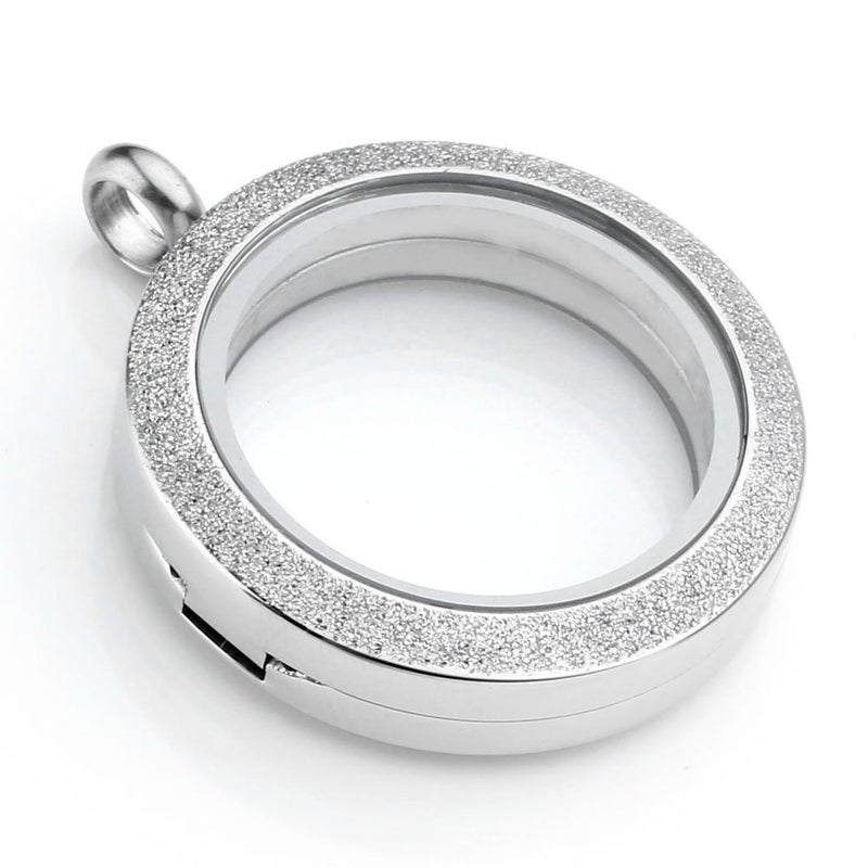 Jovivi 30mm 316 Stainless Steel Silver Matte Round Living Floating Charm Memory Locket Pendant Necklace - Image 4