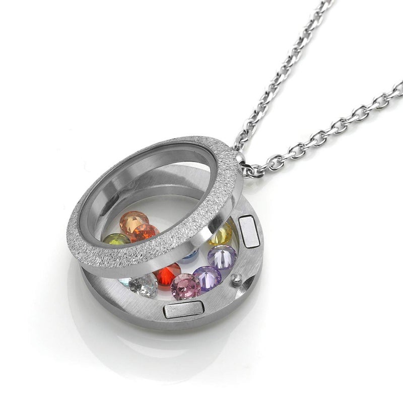 Jovivi 30mm 316 Stainless Steel Silver Matte Round Living Floating Charm Memory Locket Pendant Necklace - Image 5