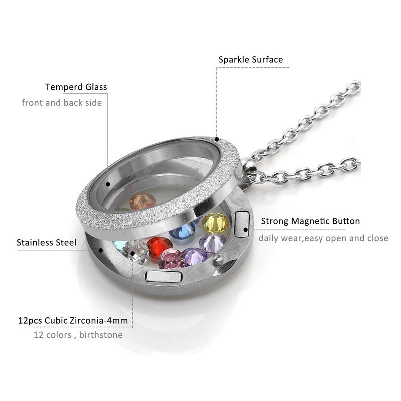 Jovivi 30mm 316 Stainless Steel Silver Matte Round Living Floating Charm Memory Locket Pendant Necklace - Image 3