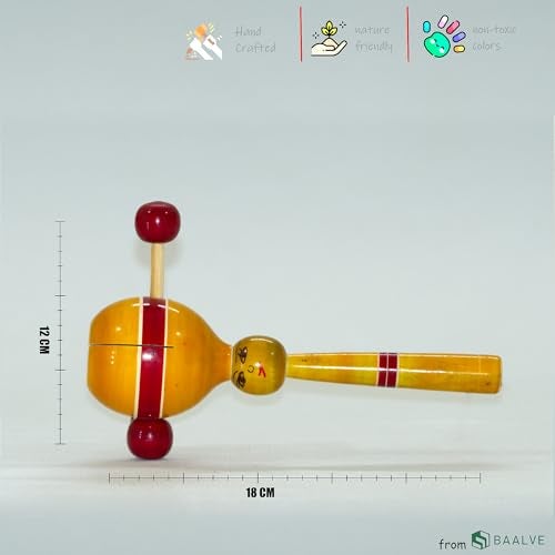 BAALVE™ Premium Channapatna Wooden Rattle Set for Babies – Pack of 2 Handcrafted Montessori Sound Toys, Natural Non-Toxic Painted Wood Rattles for Baby 3+ Month, Desi Wooden Toys. - Image 2