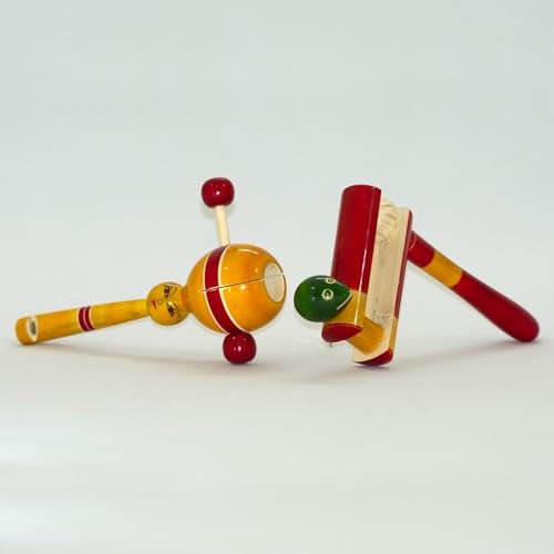 BAALVE™ Premium Channapatna Wooden Rattle Set for Babies – Pack of 2 Handcrafted Montessori Sound Toys, Natural Non-Toxic Painted Wood Rattles for Baby 3+ Month, Desi Wooden Toys. - Image 1