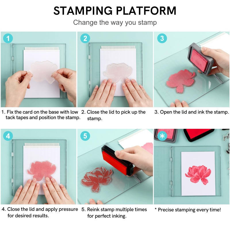 BAOFALI 6.3x6.3inch Precise Stamp Platform with Grid Lines for Accurate Craft Stamping; Easy Stamping Press; Perfect Stamp Positioning Tool Card Making Supplies Scrapbook Paper Craft Stamping Tool - Image 4
