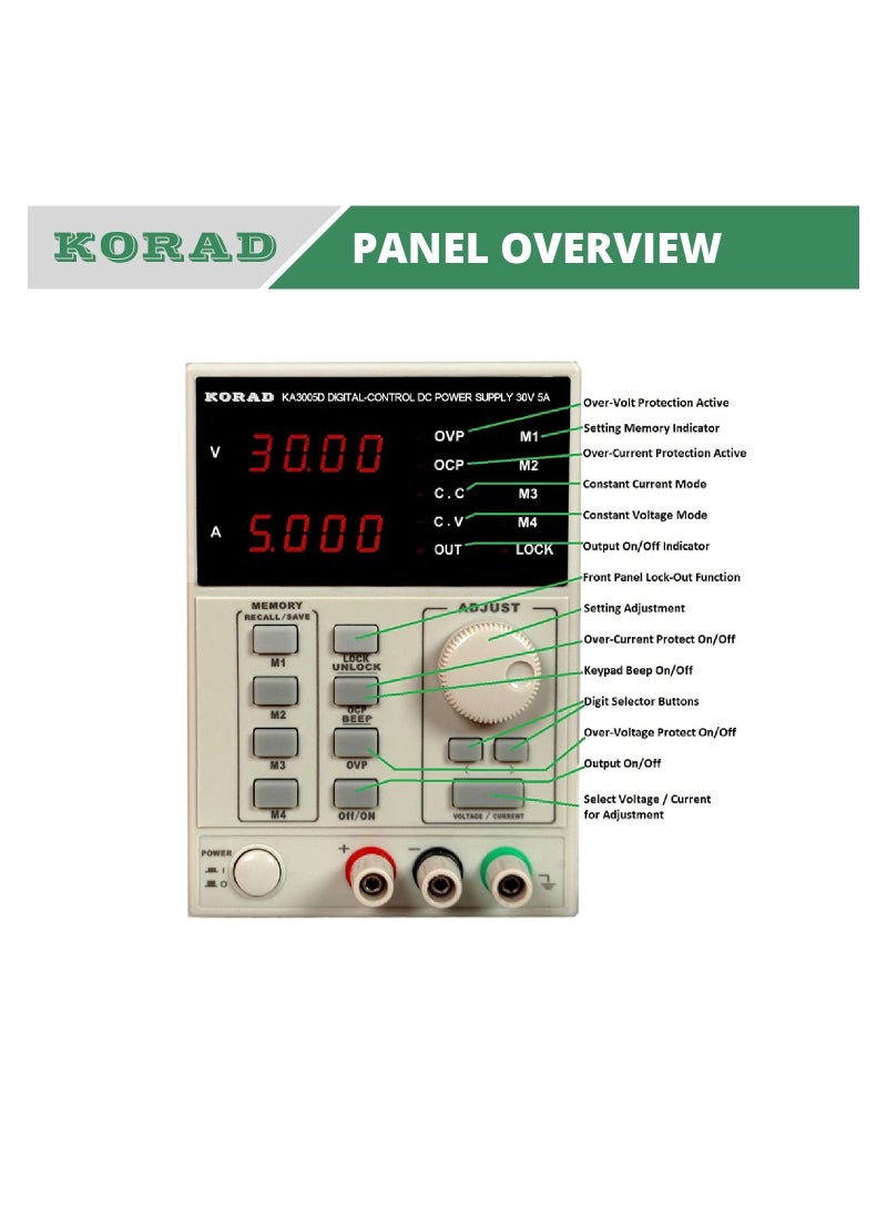 Generic - KORAD KA3005D Precision Variable Adjustable 30V, 5A DC Linear Power Supply Digital Regulated Lab Grade - Image 1