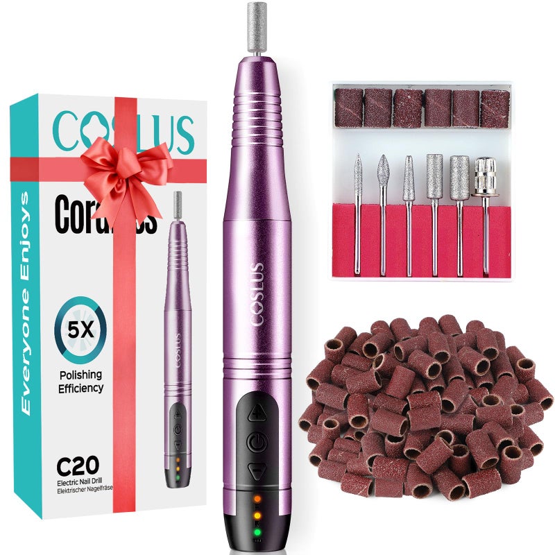 COSLUS Cordless Nail Drill Electric File: Professional for Acrylic Gel Dip Powder Nails Portable Nail Drill Machine Kit for Manicure Pedicure Nail Set with Everything Rechargeable Lightweight - Image 1