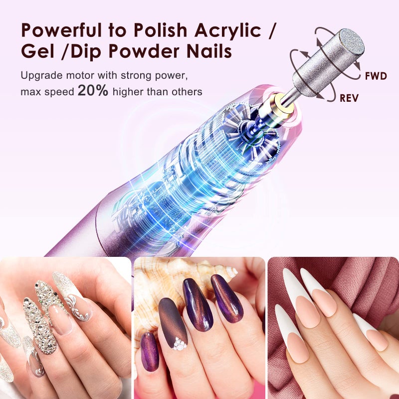 COSLUS Cordless Nail Drill Electric File: Professional for Acrylic Gel Dip Powder Nails Portable Nail Drill Machine Kit for Manicure Pedicure Nail Set with Everything Rechargeable Lightweight - Image 4