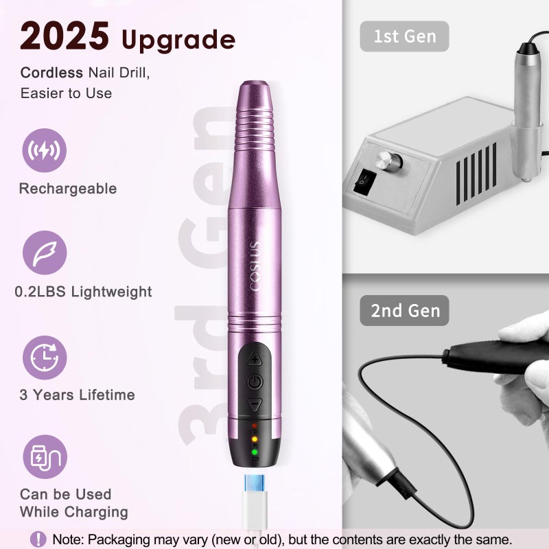 COSLUS Cordless Nail Drill Electric File: Professional for Acrylic Gel Dip Powder Nails Portable Nail Drill Machine Kit for Manicure Pedicure Nail Set with Everything Rechargeable Lightweight - Image 2