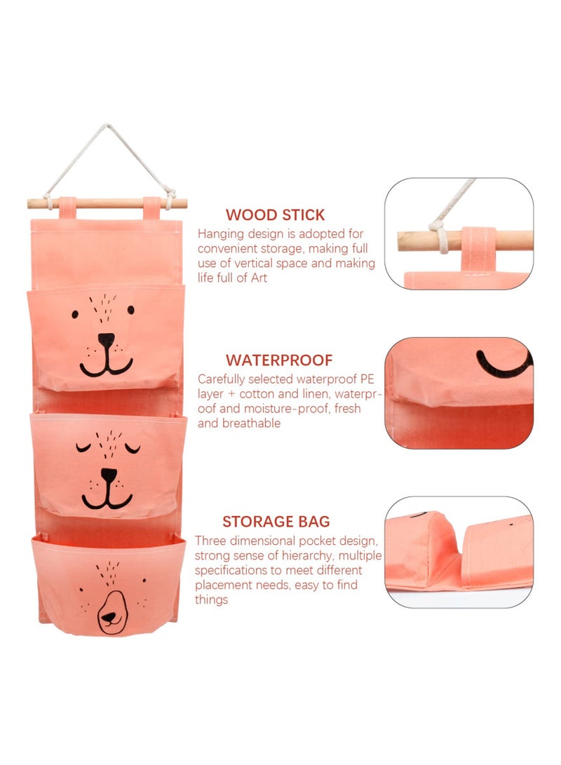 Excefore Wall Hanging Storage Bag 3 Pockets Waterproof Linen Cotton Hanging Bag Stylish Durable Versatile Storage Solution for Any Room Set of 2 - Image 3