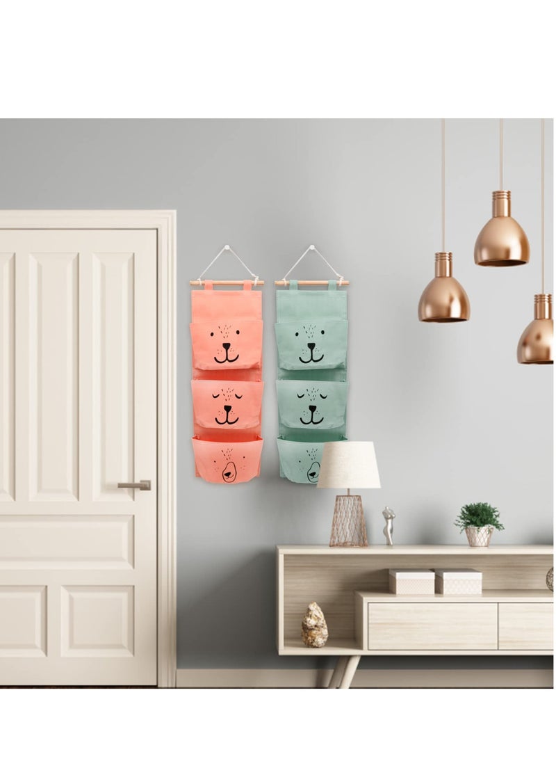 Excefore Wall Hanging Storage Bag 3 Pockets Waterproof Linen Cotton Hanging Bag Stylish Durable Versatile Storage Solution for Any Room Set of 2 - Image 2