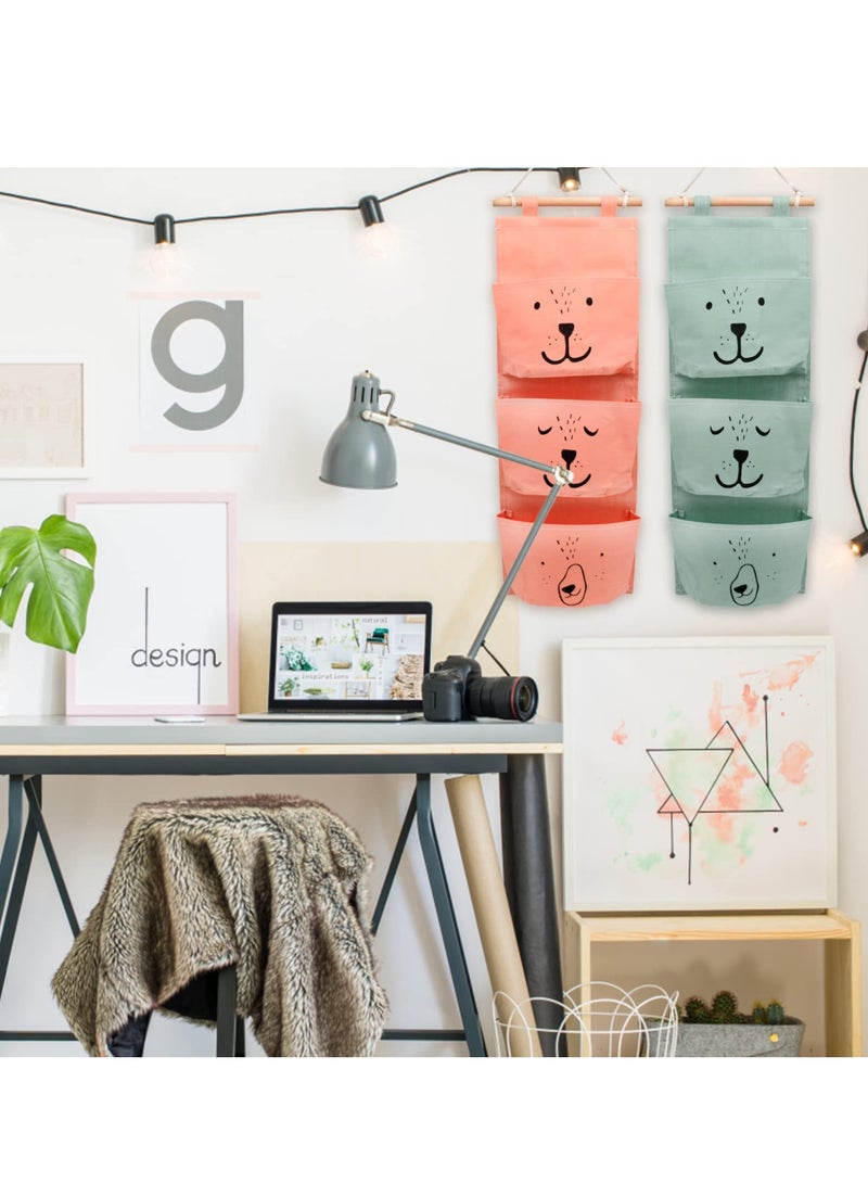 Excefore Wall Hanging Storage Bag 3 Pockets Waterproof Linen Cotton Hanging Bag Stylish Durable Versatile Storage Solution for Any Room Set of 2 - Image 4