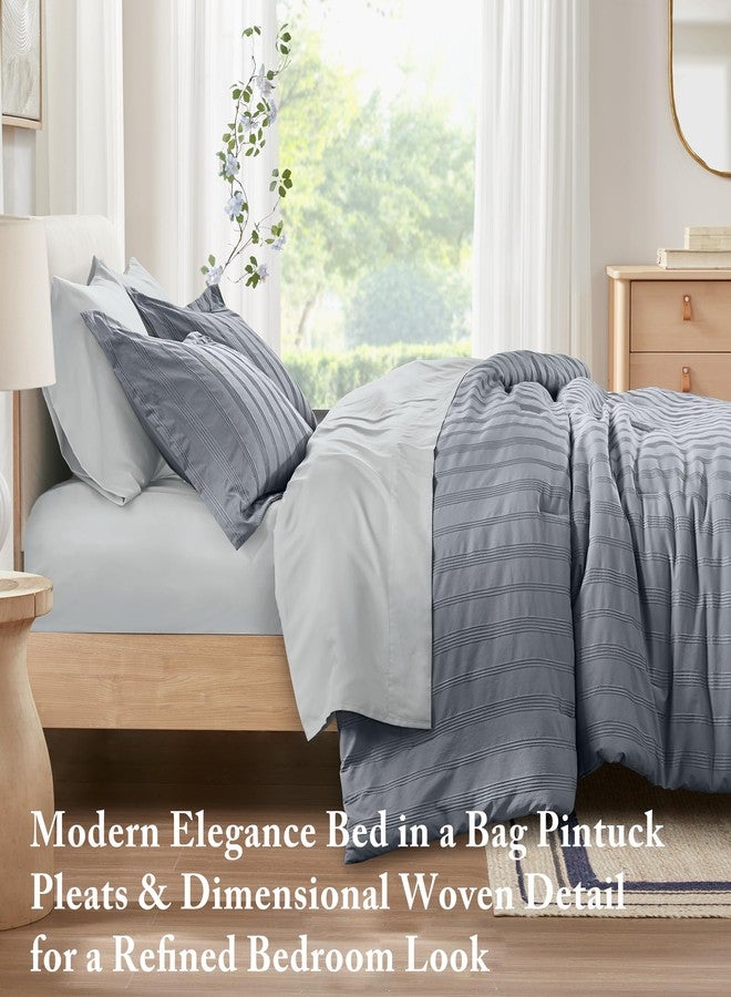 Madison Park Essentials 7 Pieces Stripe King Comforter Set Modern Minimalist Bed in A Bag with Complete Sheet Set and Pillowcase, Grey Woven Stripe & Ultra-Soft Brushed Microfiber Reverse, King - Image 2