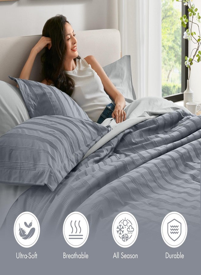 Madison Park Essentials 7 Pieces Stripe King Comforter Set Modern Minimalist Bed in A Bag with Complete Sheet Set and Pillowcase, Grey Woven Stripe & Ultra-Soft Brushed Microfiber Reverse, King - Image 3