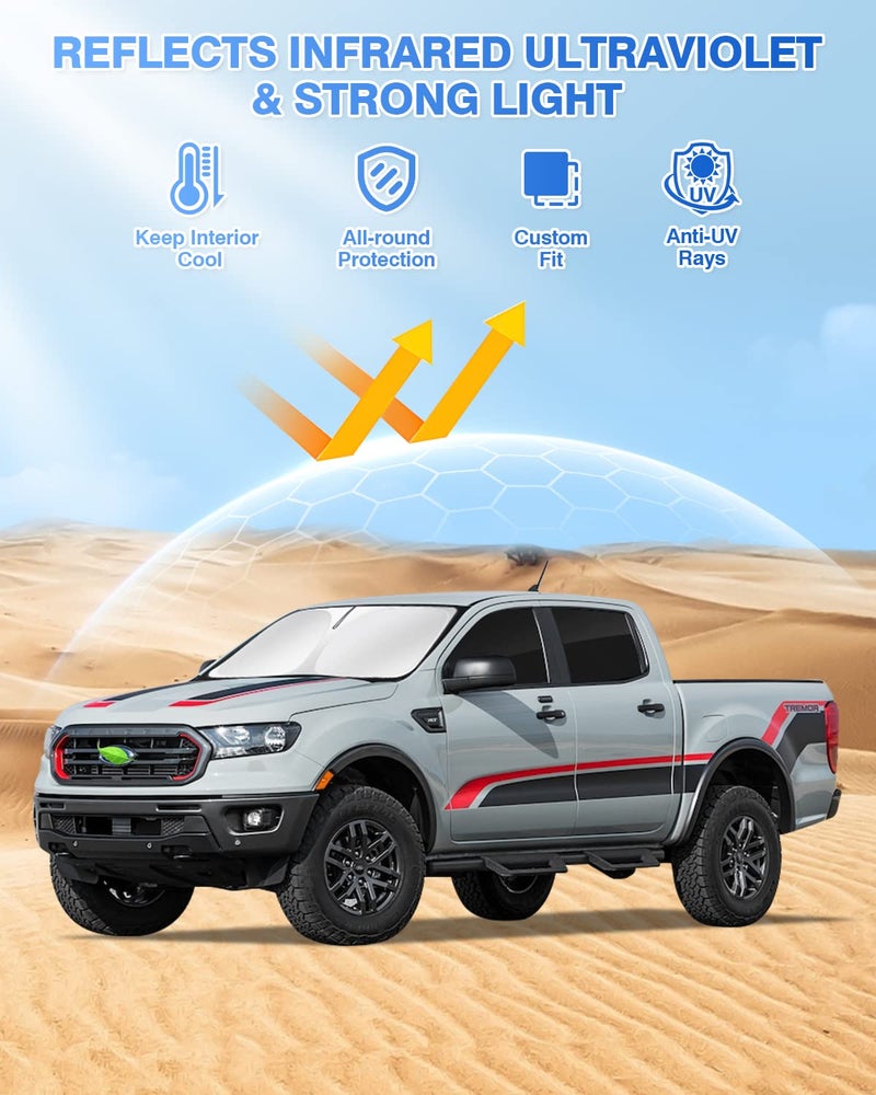 Canvcle Sunshades for 2019-2024 2025 Ford Ranger 4Door Windshield Sunshade Side Rear Windows Sun Visor Shield Privacy Cover Keep Vehicle Cool Black 5PCS - Image 2
