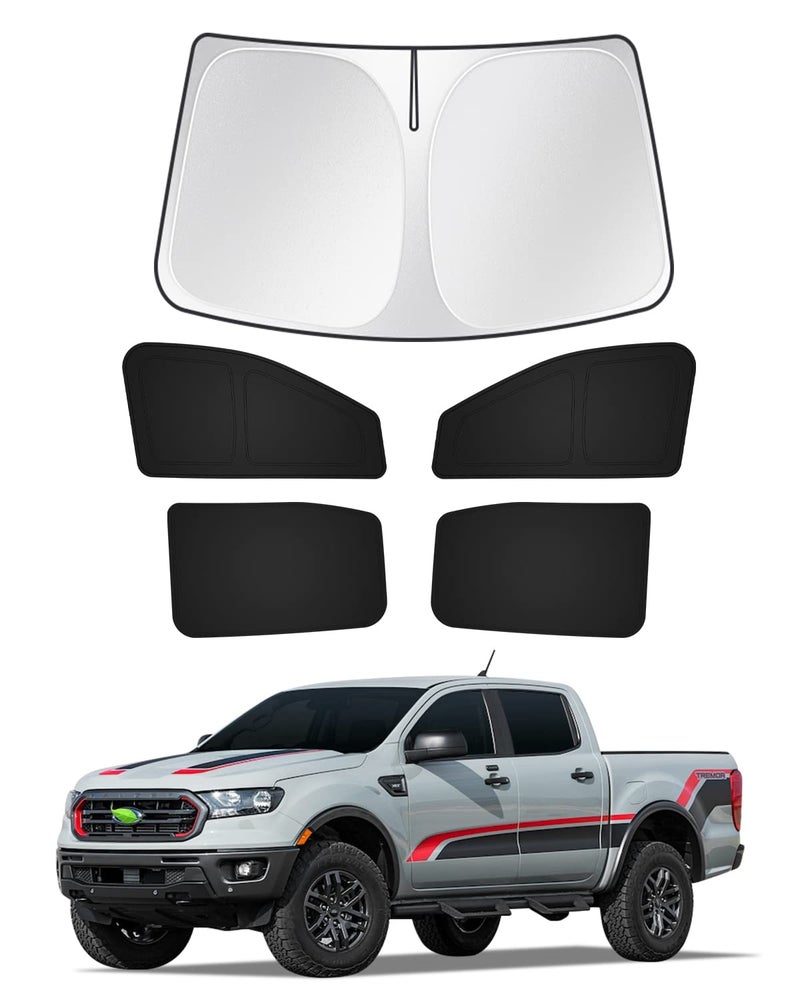 Canvcle Sunshades for 2019-2024 2025 Ford Ranger 4Door Windshield Sunshade Side Rear Windows Sun Visor Shield Privacy Cover Keep Vehicle Cool Black 5PCS - Image 1