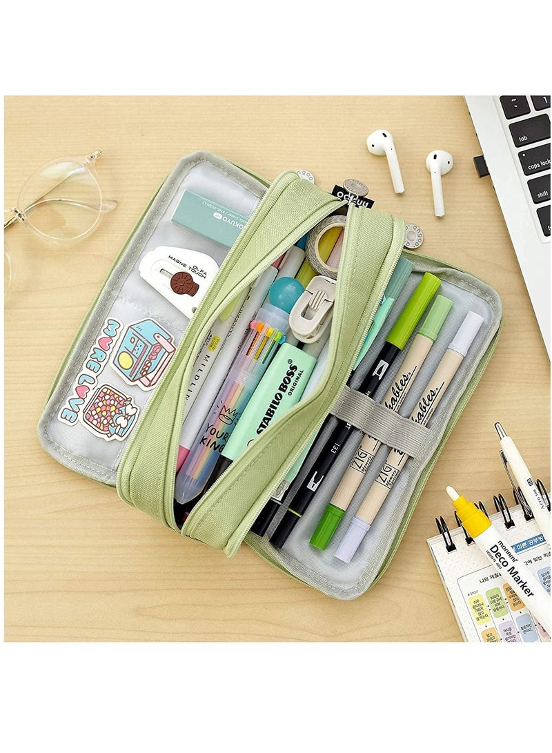 Arabest Large Capacity Pencil Case, Three Compartment Pencil Case, Suitable for School Teenagers, Girls, Boys, And Women's Stationery Bag, Convenient Storage Bag, Outdoor Travel Storage Bag - Green  - Image 3
