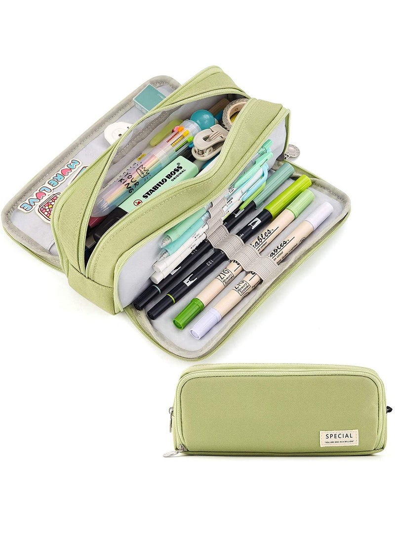Arabest Large Capacity Pencil Case, Three Compartment Pencil Case, Suitable for School Teenagers, Girls, Boys, And Women's Stationery Bag, Convenient Storage Bag, Outdoor Travel Storage Bag - Green  - Image 1