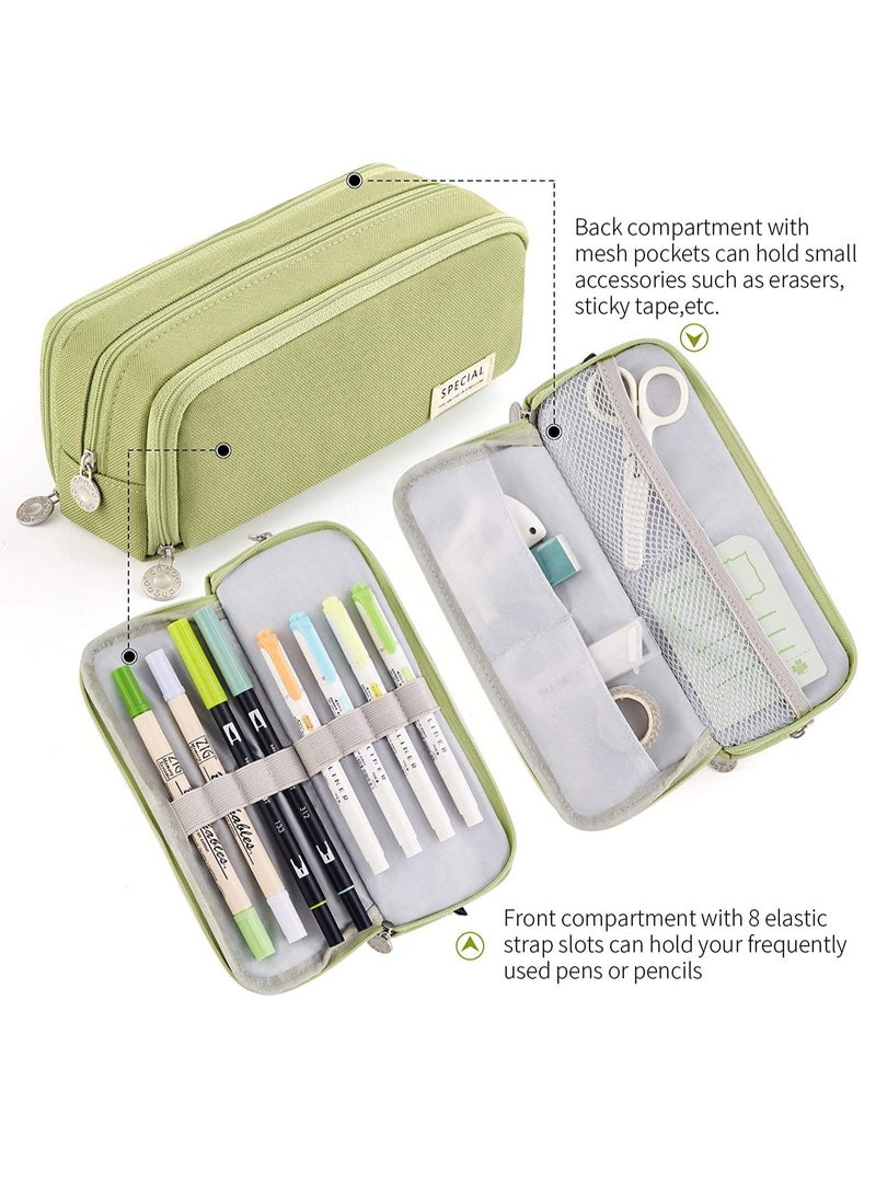 Arabest Large Capacity Pencil Case, Three Compartment Pencil Case, Suitable for School Teenagers, Girls, Boys, And Women's Stationery Bag, Convenient Storage Bag, Outdoor Travel Storage Bag - Green  - Image 4