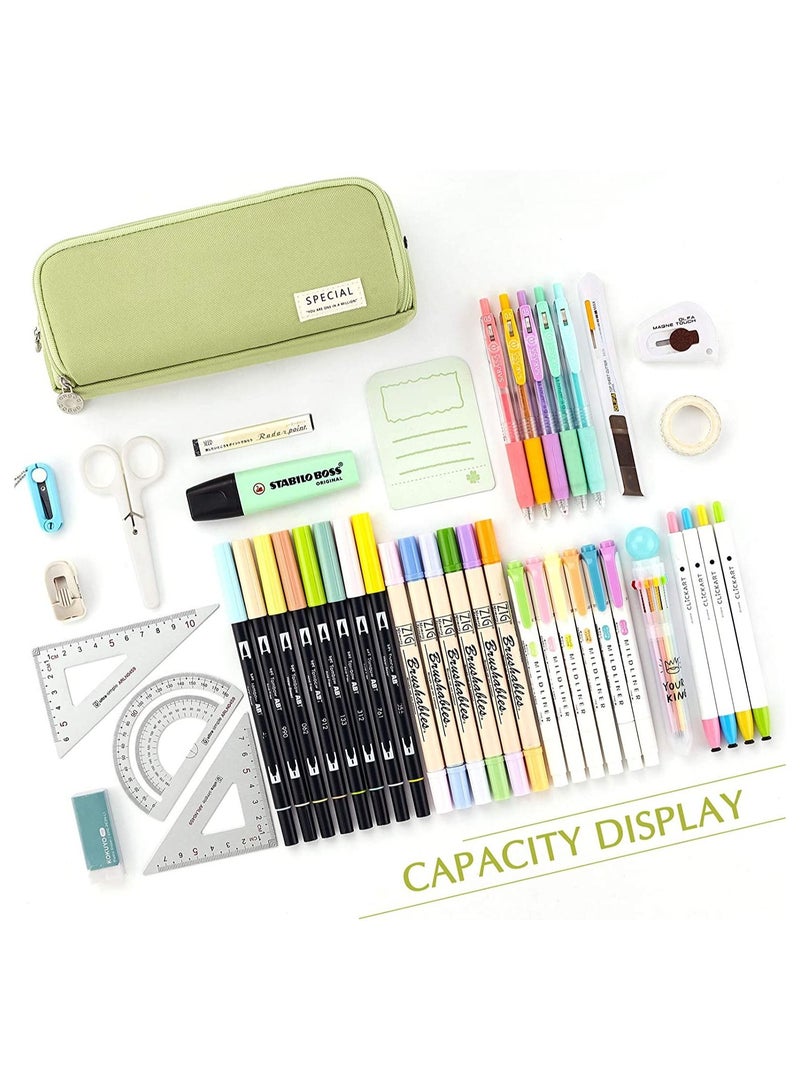 Arabest Large Capacity Pencil Case, Three Compartment Pencil Case, Suitable for School Teenagers, Girls, Boys, And Women's Stationery Bag, Convenient Storage Bag, Outdoor Travel Storage Bag - Green  - Image 2