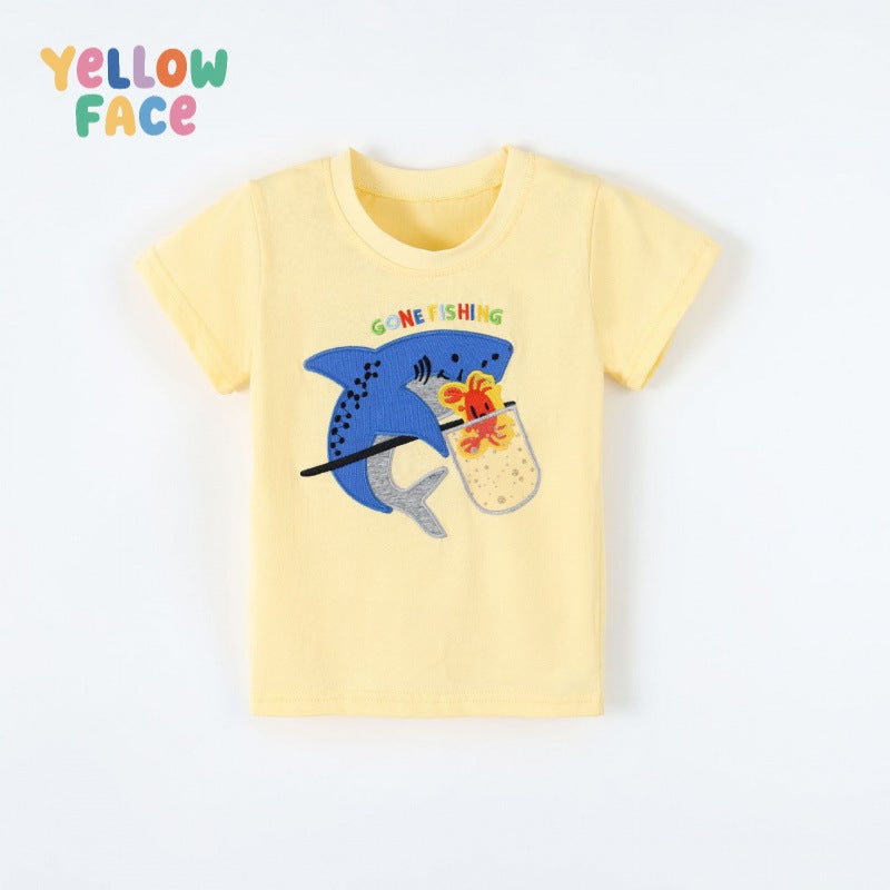 Boys Short Sleeve Shark Embroidery T-Shirt - Image 2
