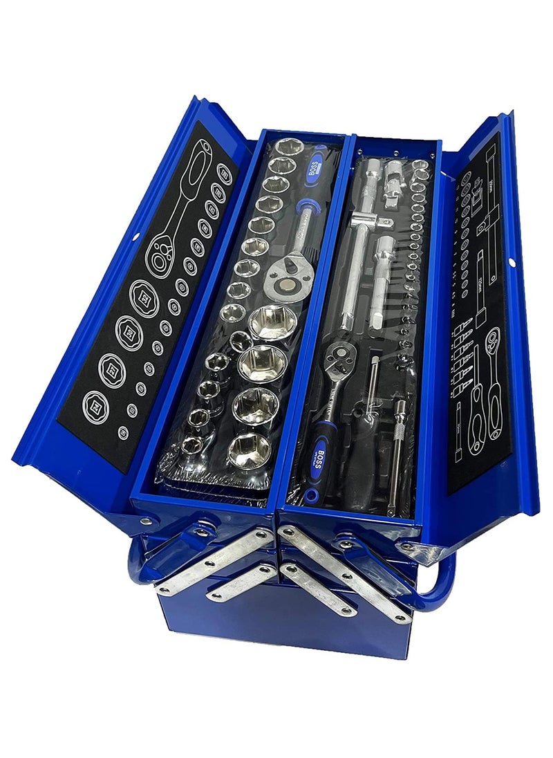 BOSS LIFE STYLE - 85Pieces Socket Set Toolbox Wrench set with Metal Box 1/2" & 1/4" for home use and professional purpose - Image 1