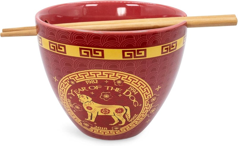 Boom Trendz Year Of The Dog Chinese Zodiac Ceramic Dinnerware Set Includes 16 Ounce Ramen Noodle Bowl and Red One Size - Image 1