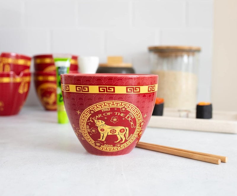 Boom Trendz Year Of The Dog Chinese Zodiac Ceramic Dinnerware Set Includes 16 Ounce Ramen Noodle Bowl and Red One Size - Image 5
