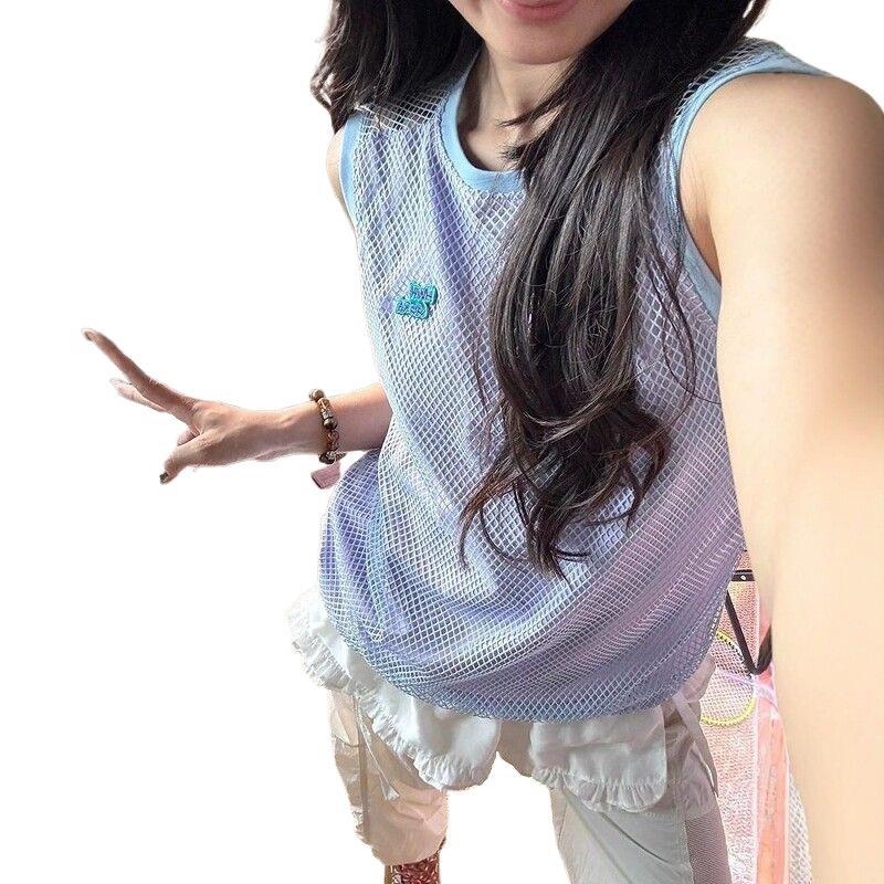 Women's Oversized Sleeveless Tank Top Quick-Dry Patchwork Cutout T-Shirt - Image 4