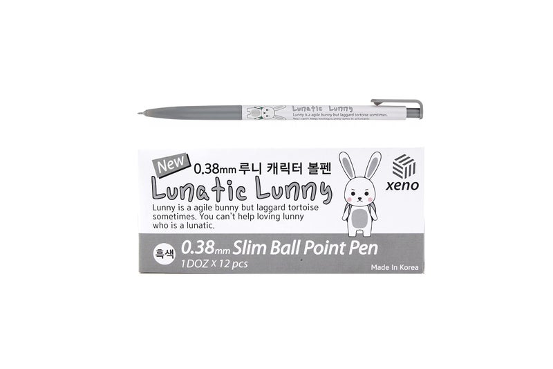 ZEESOON OASISGUEST Xeno Lunatic Lunny 0.38mm Slim Ball Point Pen Dozen Box 12 Pcs, Made in Korea (Black 12pcs) (Black 12pcs) - Image 1