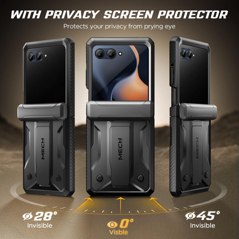 TONGATE for Motorola Razr 2025/Razr 2024 Case with Privacy Screen Protector, [Stand & Belt-Clip] [Hinge Protection Cover] [Anti-Slip], Full-Body Military Grade Protective Phone Case, Black - Image 3