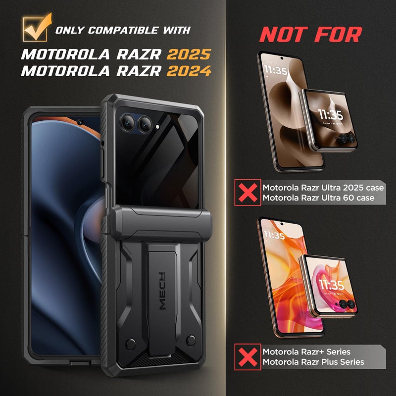 TONGATE for Motorola Razr 2025/Razr 2024 Case with Privacy Screen Protector, [Stand & Belt-Clip] [Hinge Protection Cover] [Anti-Slip], Full-Body Military Grade Protective Phone Case, Black - Image 2