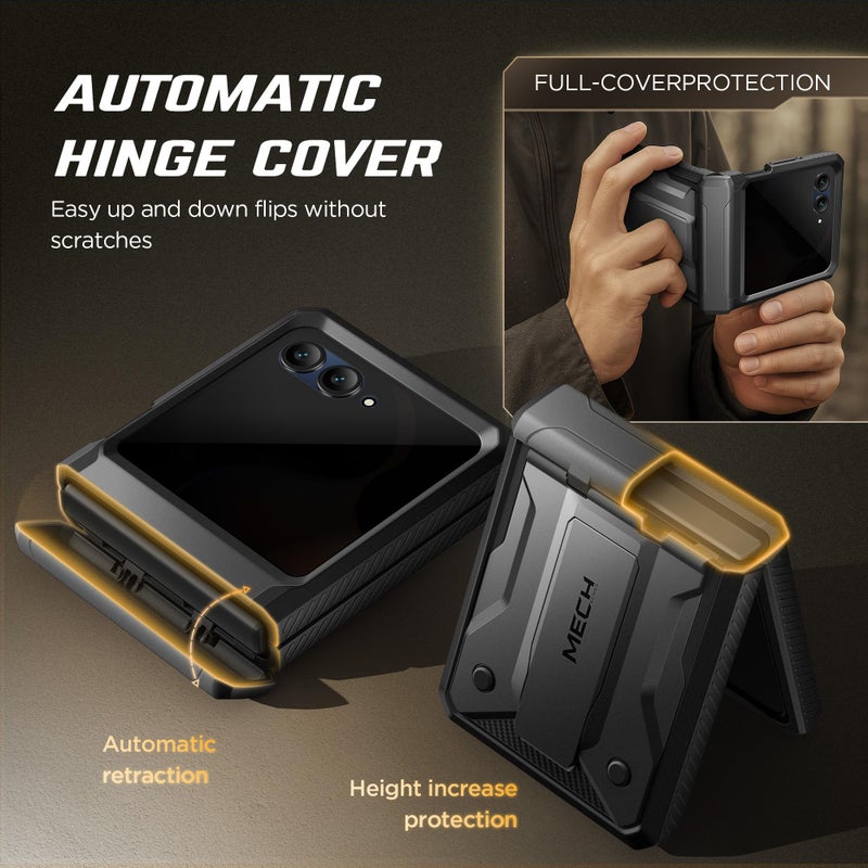 TONGATE for Motorola Razr 2025/Razr 2024 Case with Privacy Screen Protector, [Stand & Belt-Clip] [Hinge Protection Cover] [Anti-Slip], Full-Body Military Grade Protective Phone Case, Black - Image 5