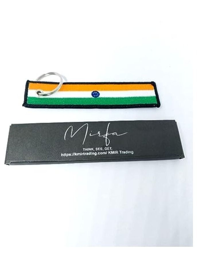 MIRFA India Flag Keychain Tag with Key Ring, EDC for Motorcycles, Scooters, Cars and Gifts Flag Key Chain, 100% Embroidered  - Image 1