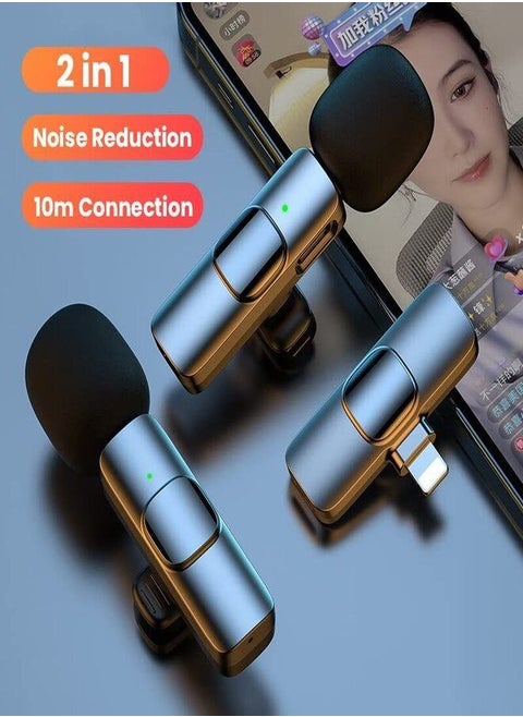 2-in-1 Wireless Dual Microphone for iPhone, YouTube, Interview, Vlog, Presentation, Facebook Live, and etc. 2 Small Mics & 1 Receiver