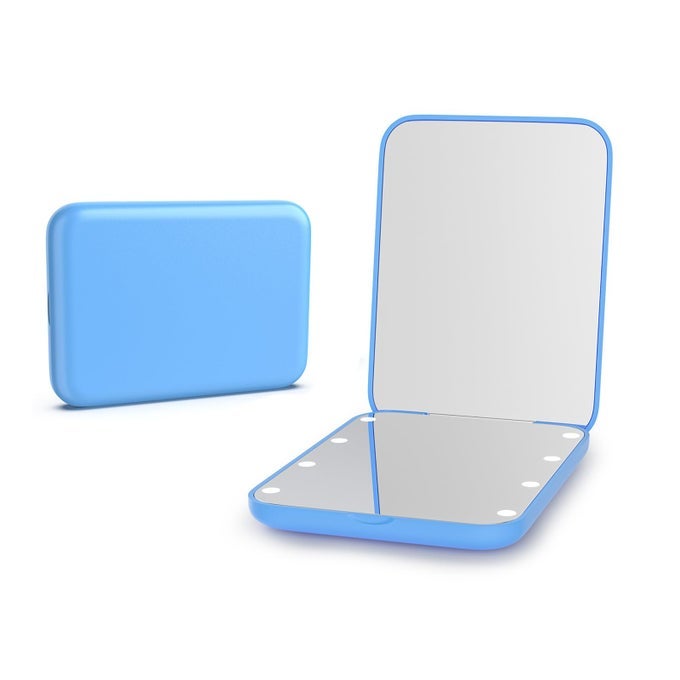 POCKET MIRROR 1X3X MAGNIFICATION LED COMPACT TRAVEL MAKEUP MIRROR WITH LIGHT FOR PURSE 2SIDED PORTABLE FOLDING HANDHELD SMALL LIGHTED MIRROR FOR GIFT BLUE
