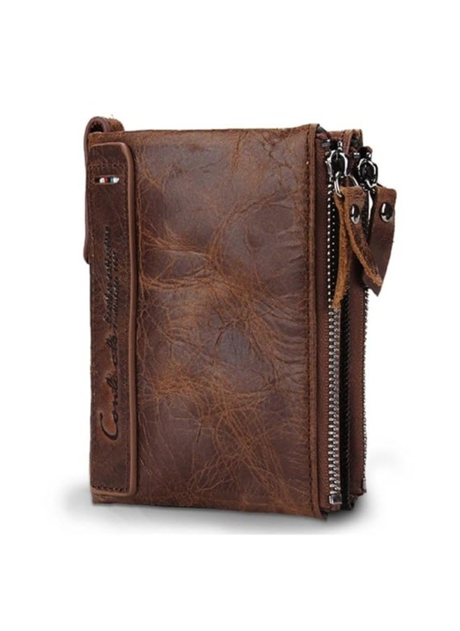 CONTACTS Contacts Men's Genuine Leather Wallet  RFID Blocking Wallet for Men Bifold Zip Wallet 7 Card Slots  1 ID Window  - Image 1