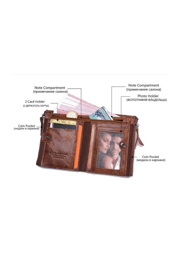 CONTACTS Contacts Men's Genuine Leather Wallet  RFID Blocking Wallet for Men Bifold Zip Wallet 7 Card Slots  1 ID Window  - Image 2