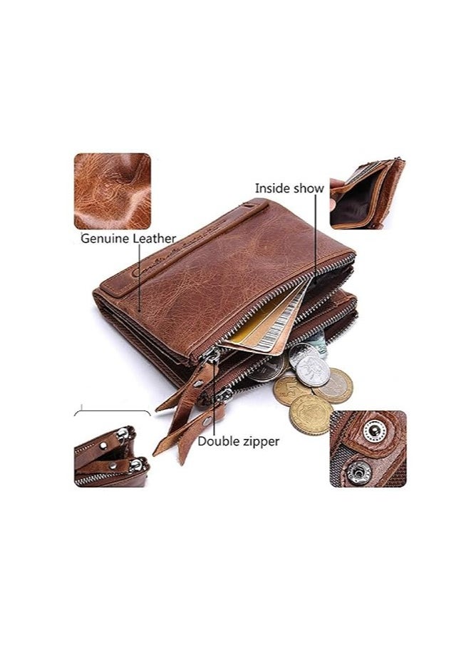 CONTACTS Contacts Men's Genuine Leather Wallet  RFID Blocking Wallet for Men Bifold Zip Wallet 7 Card Slots  1 ID Window  - Image 3